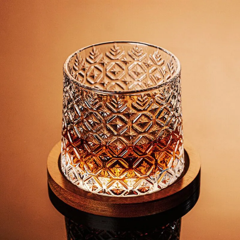 Pahar whiskey Ice Flower cu baza din lemn [3]