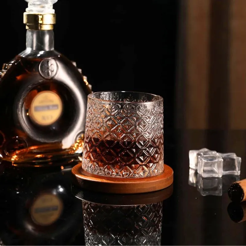 Pahar whiskey Ice Flower cu baza din lemn [7]