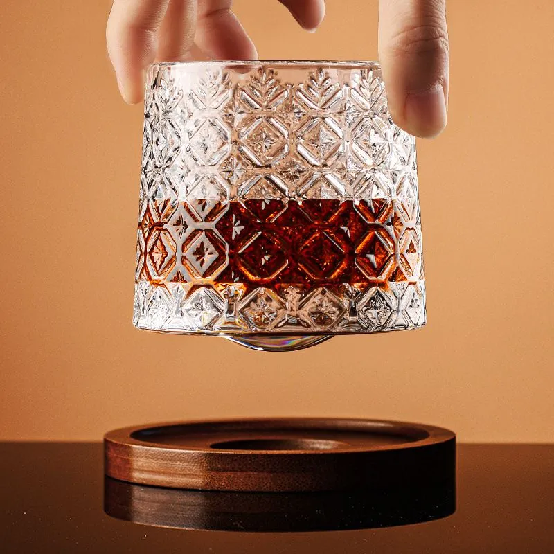 Pahar whiskey Ice Flower cu baza din lemn [2]