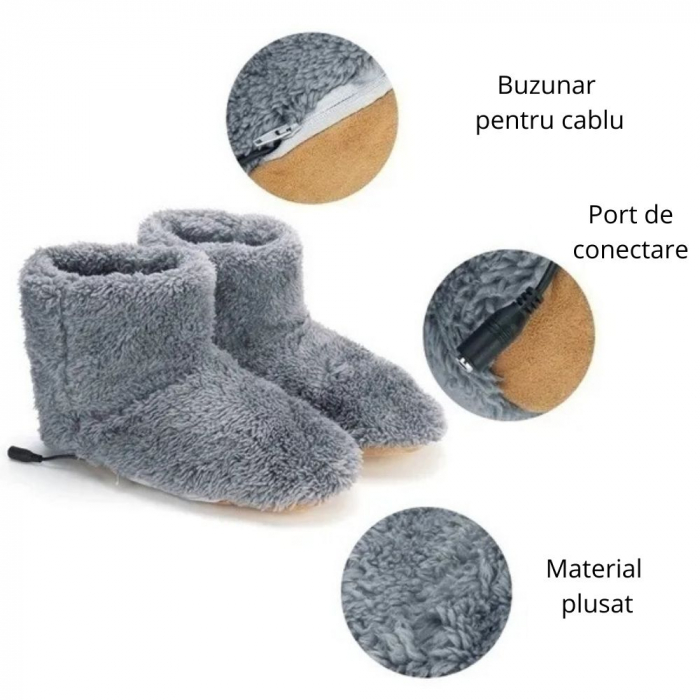 Papuci de casa inalti, Gadget cu incalzire prin USB, gri, Barbatesti [6]