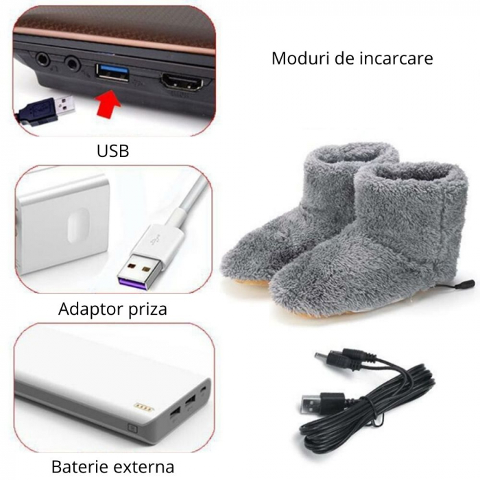 Papuci de casa inalti, Gadget cu incalzire prin USB, gri, Barbatesti [5]