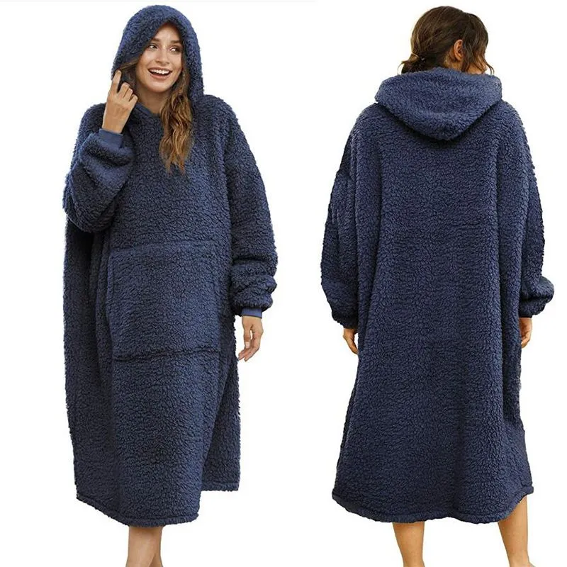 Patura cu maneci Hanorac cu gluga si buzunar cangur Flanel 250g/mp 135 cm Albastru [6]