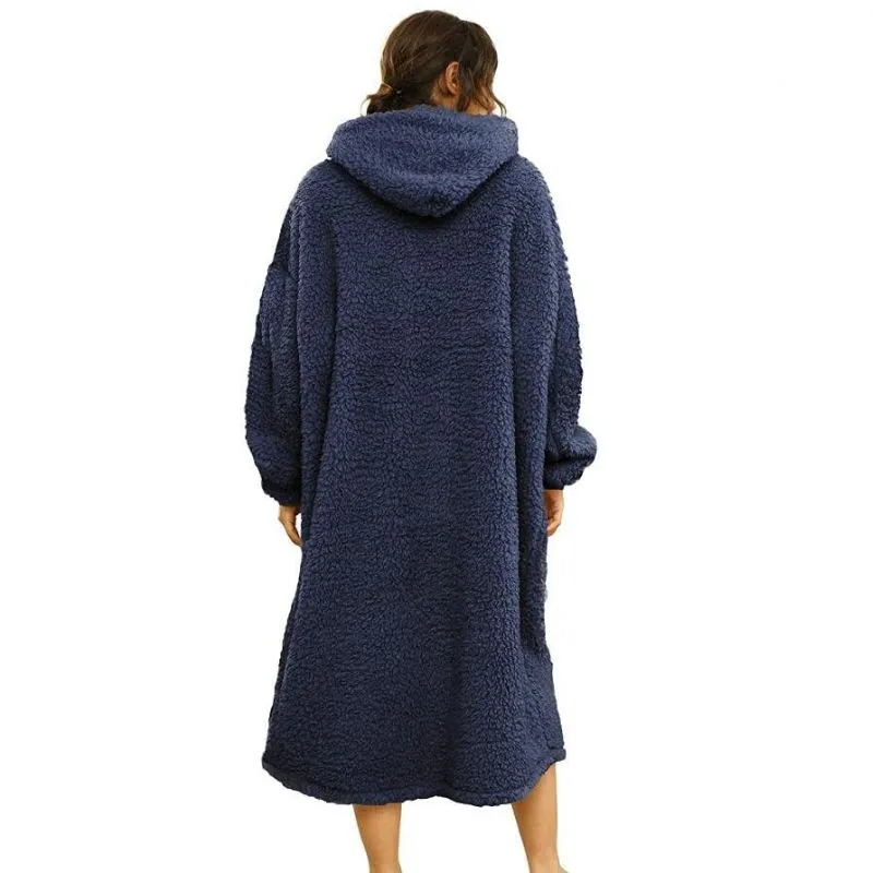 Patura cu maneci Hanorac cu gluga si buzunar cangur Flanel 250g/mp 135 cm Albastru [8]