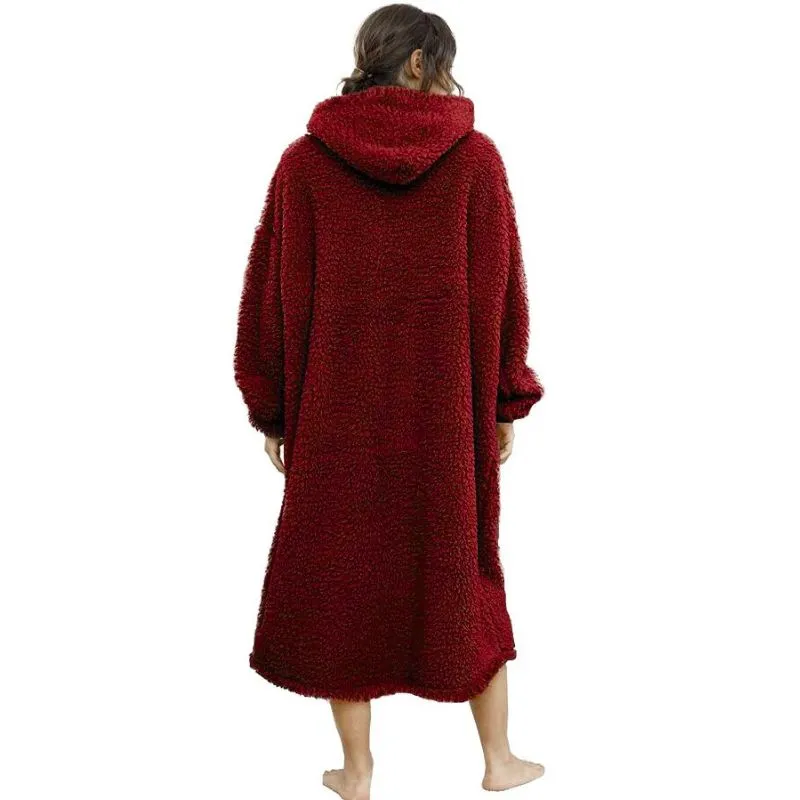 Patura cu maneci Hanorac cu gluga si buzunar cangur Flanel 250g/mp 135 cm Rosu [5]