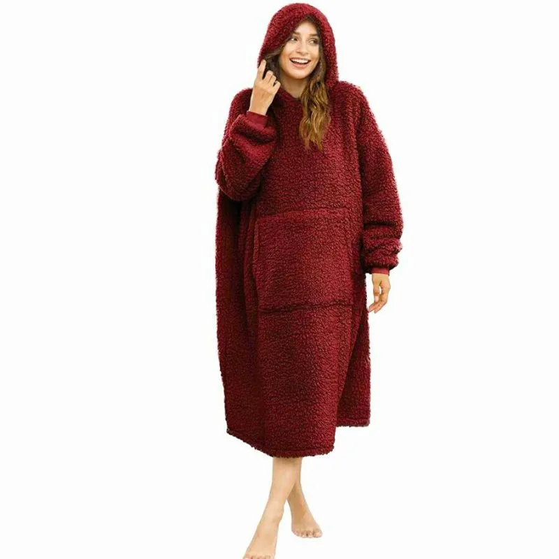 Patura cu maneci Hanorac cu gluga si buzunar cangur Flanel 250g/mp 135 cm Rosu [4]