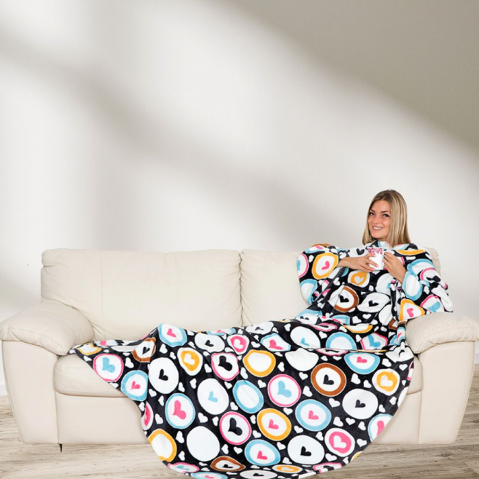 Patura cu maneci si buzunar, Inimioare Deluxe, 240g/mp [3]