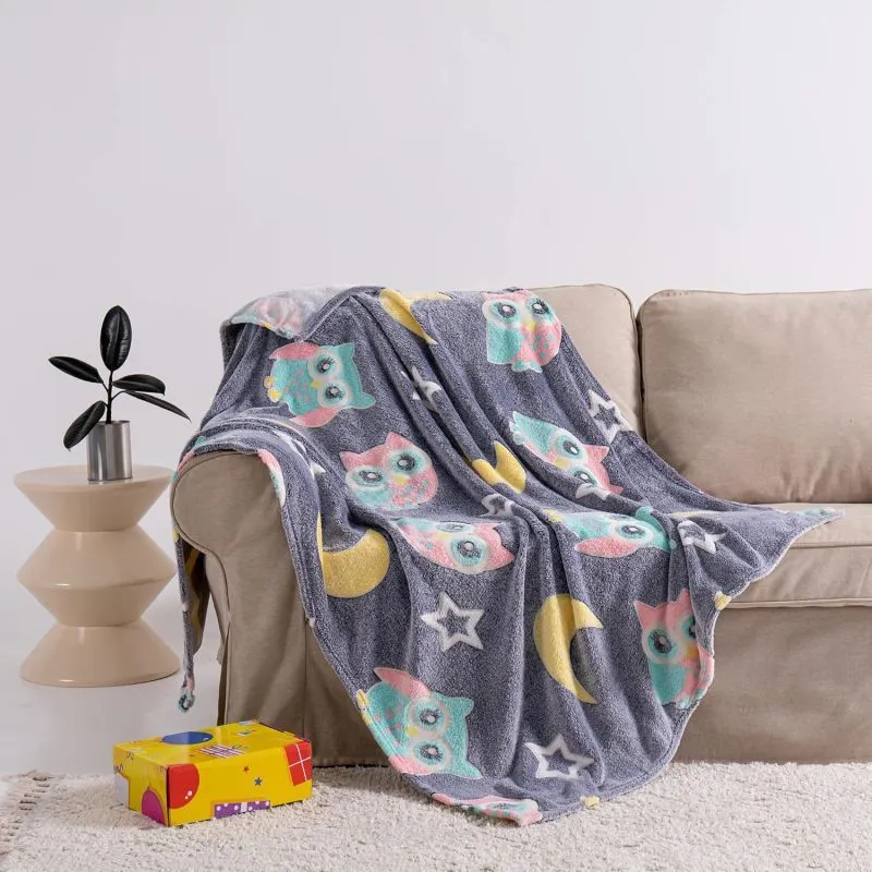 Patura Fosforescenta cu Bufnite Flanel 130 x 150 cm [2]
