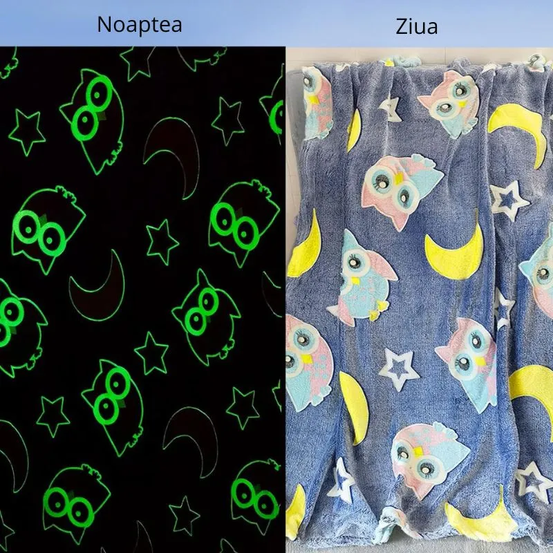 Patura Fosforescenta cu Bufnite Flanel 130 x 150 cm [10]