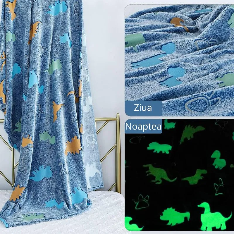 Patura Fosforescenta cu Dinozauri Flanel 130 x 150 cm [4]