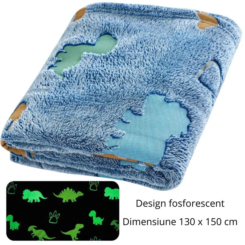 Patura Fosforescenta cu Dinozauri Flanel 130 x 150 cm [11]