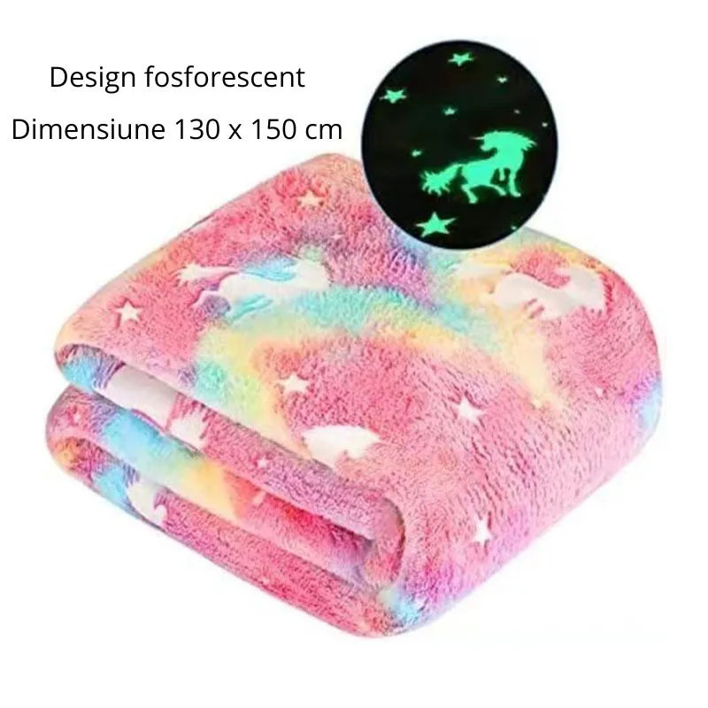 Patura Fosforescenta cu Unicorni Flanel 130 x 150 cm [10]