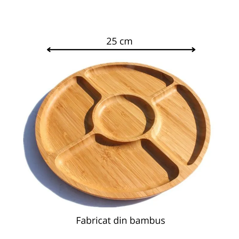 Platou pentru gustari din bambus cu 5 compartimente 25cm [4]