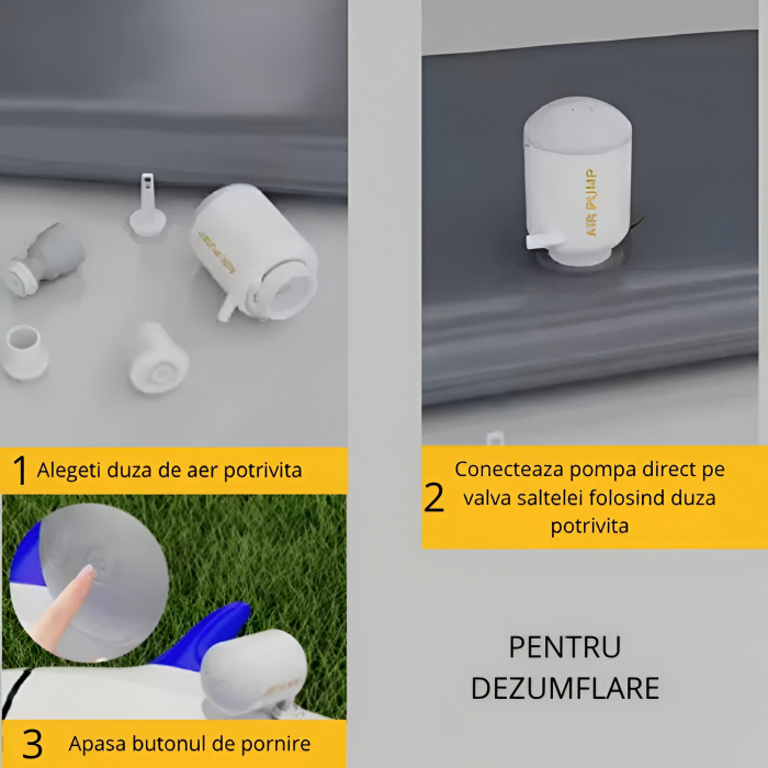 Pompa de aer portabila cu lanterna si baterie reincarcabila – ideala pentru saltele, camping si excursii [11]