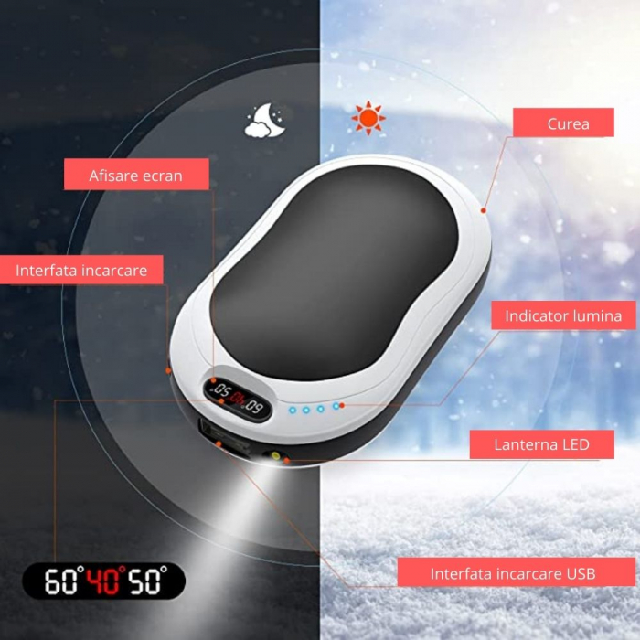 Powerbank cu incalzire pentru maini 55 grade Bucuria frigurosilor 10000mAh [6]
