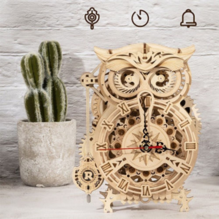 Puzzle 3D Ceas Bufnita, Lemn, Robotime [6]