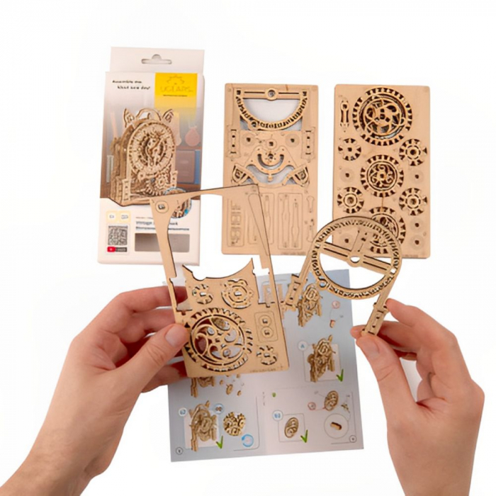 Puzzle 3D Ceas cu alarma Vintage din lemn, Ugears [7]