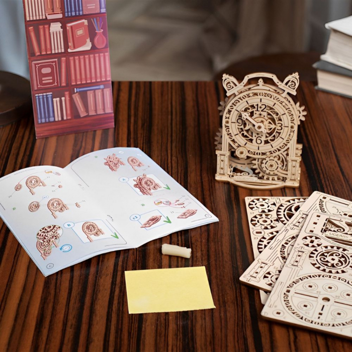 Puzzle 3D Ceas cu alarma Vintage din lemn, Ugears [5]