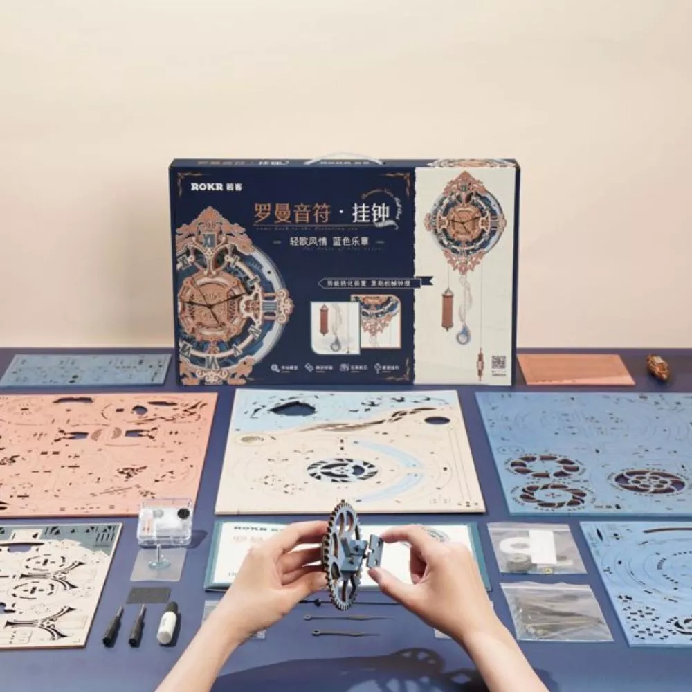 Puzzle 3D, Ceas de perete mecanic si romantic, din lemn, Robotime [8]