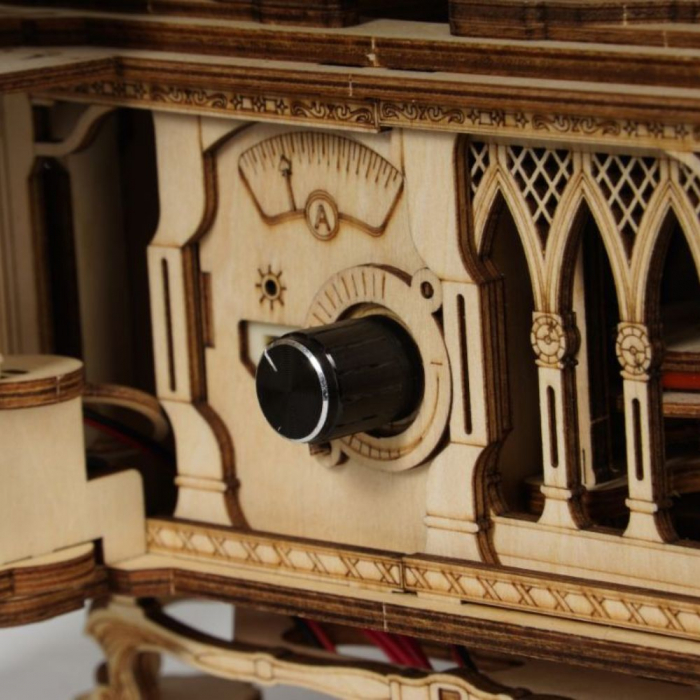 Puzzle 3D Gramafon Clasic Bifunctional, manual si automat, Lemn, Robotime [7]