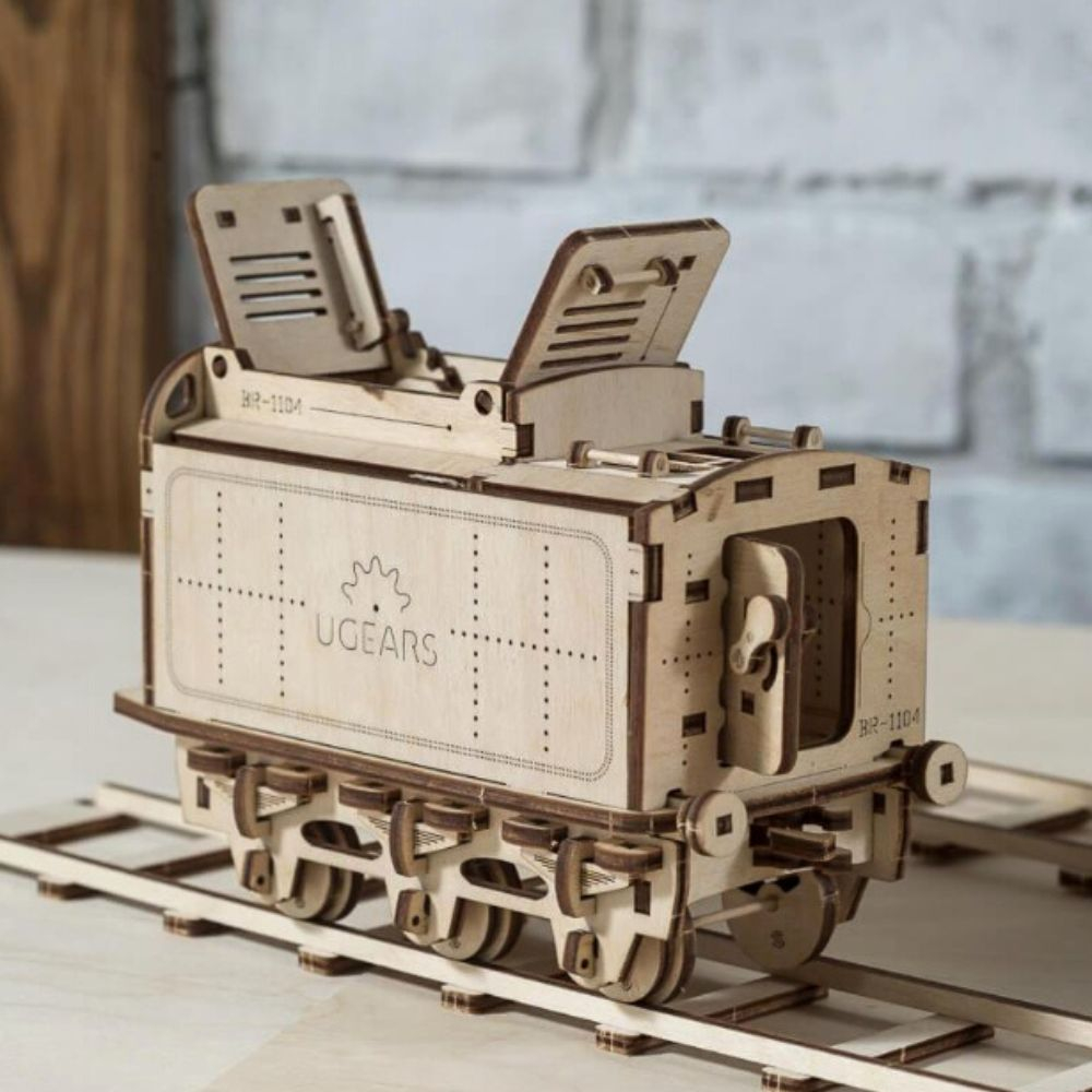Puzzle 3D Locomotiva cu Aburi si Vagon din Lemn Ugears [6]