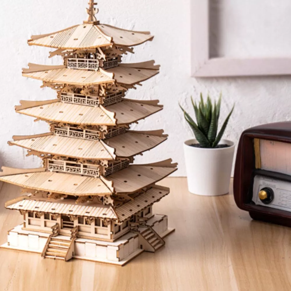 Puzzle 3D, Pagoda asiatica, din lemn, Robotime [2]