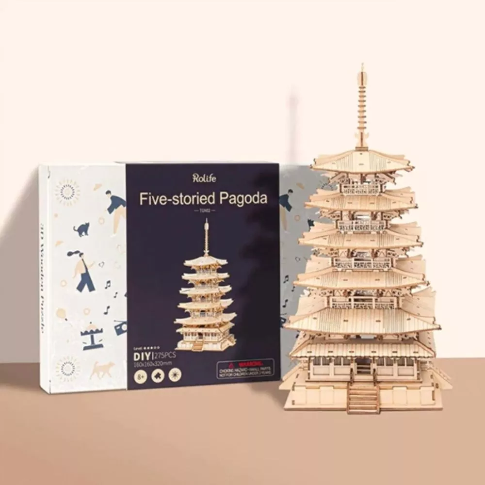 Puzzle 3D, Pagoda asiatica, din lemn, Robotime [6]