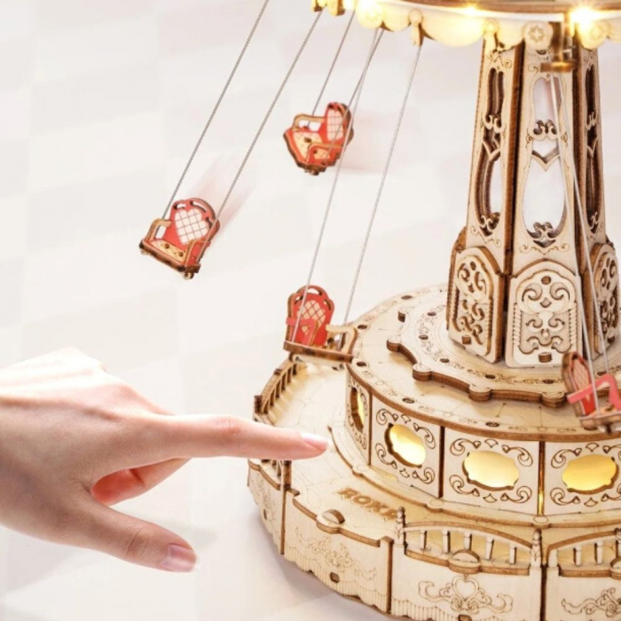 Puzzle 3D, Roata din parcul de distractii, Carusel din lemn, Robotime [3]