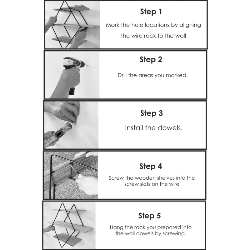 Raft decorativ de perete, nuc-negru, 60 cm, cadru metalic geometric [10]