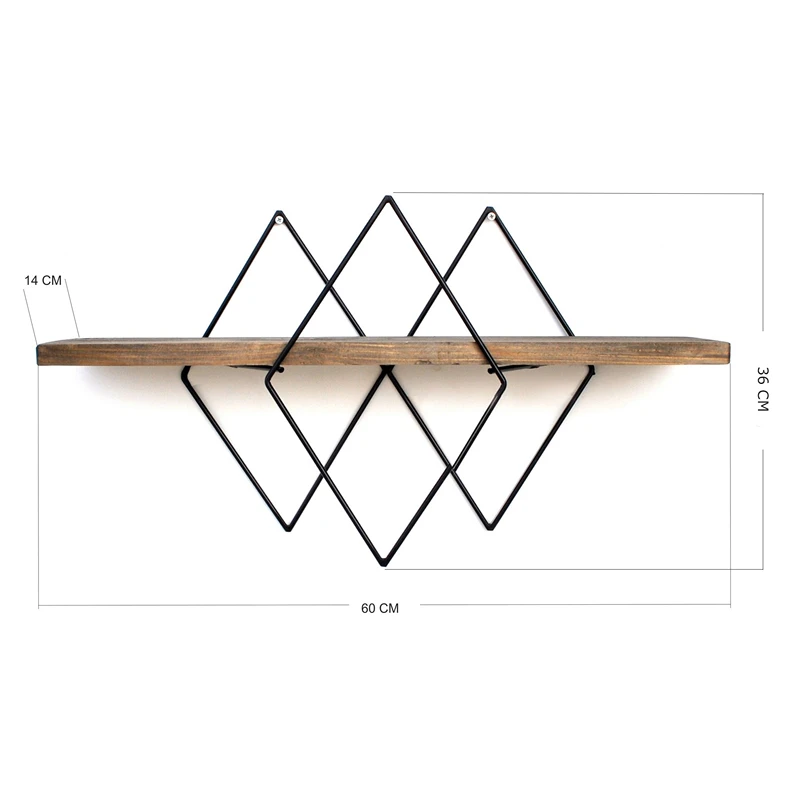 Raft decorativ de perete, nuc-negru, 60 cm, design geometric modern [6]