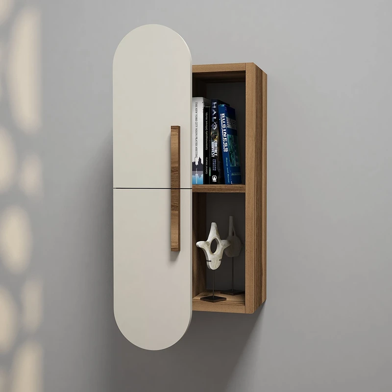 Raft suspendat Rose, design modern, nuc si crem, cu usa si rafturi, 60 cm [2]