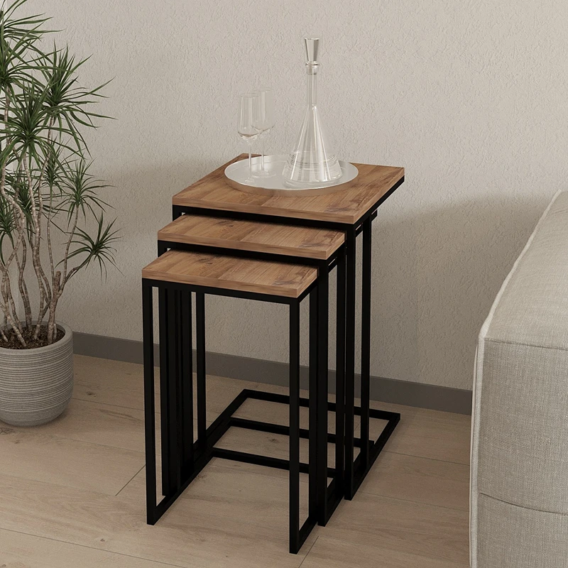 Set 3 masute Stoli, stejar atlantic, design industrial, 61,8 cm [3]