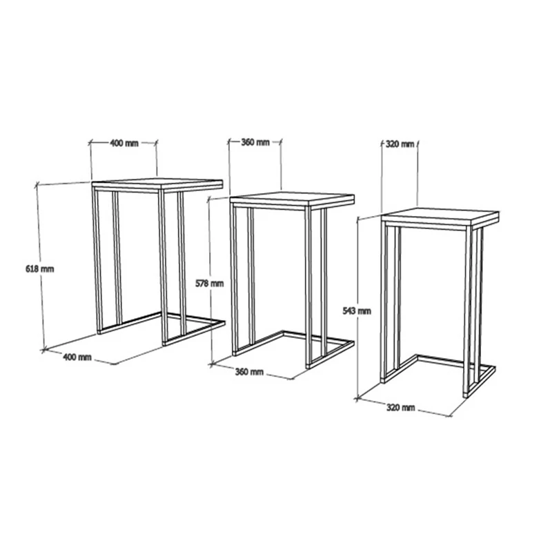 Set 3 masute Stoli, stejar atlantic, design industrial, 61,8 cm [4]