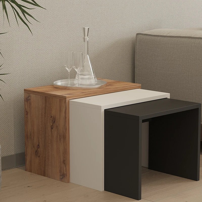 Set 3 masute suprapuse Gul, antracit, stejar si alb, design modern, 46 cm [2]