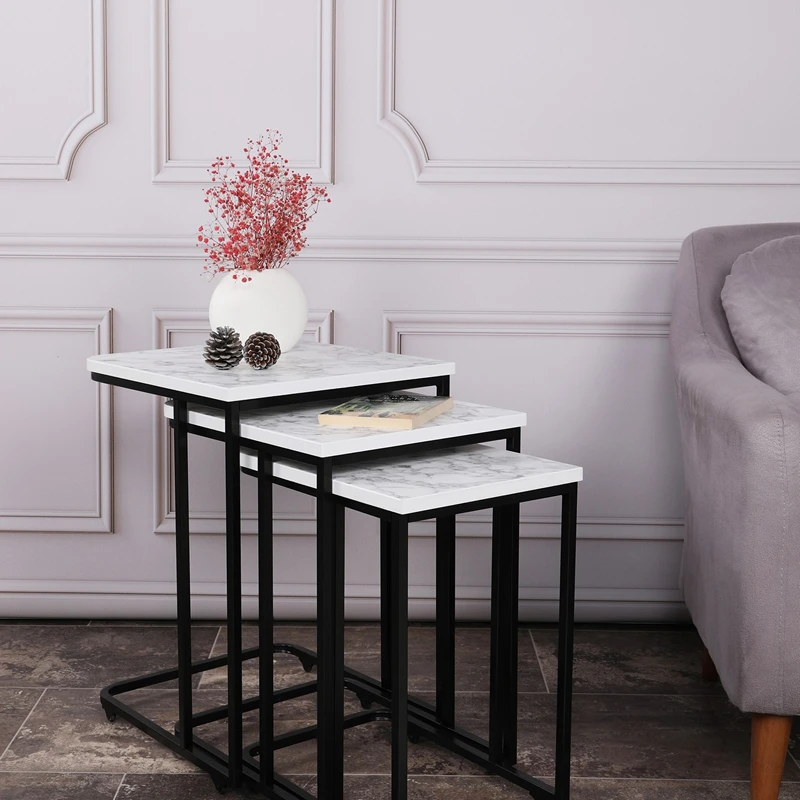 Set 3 mese suprapuse Zigon, alb negru, structura metalica [2]