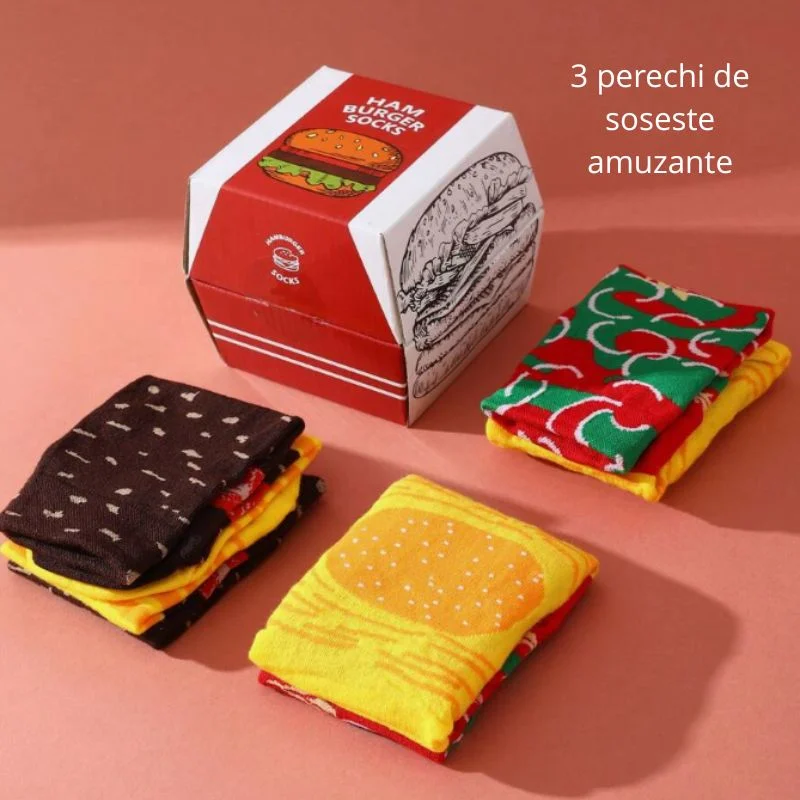 Set 3 perechi sosete amuzante hamburger [9]
