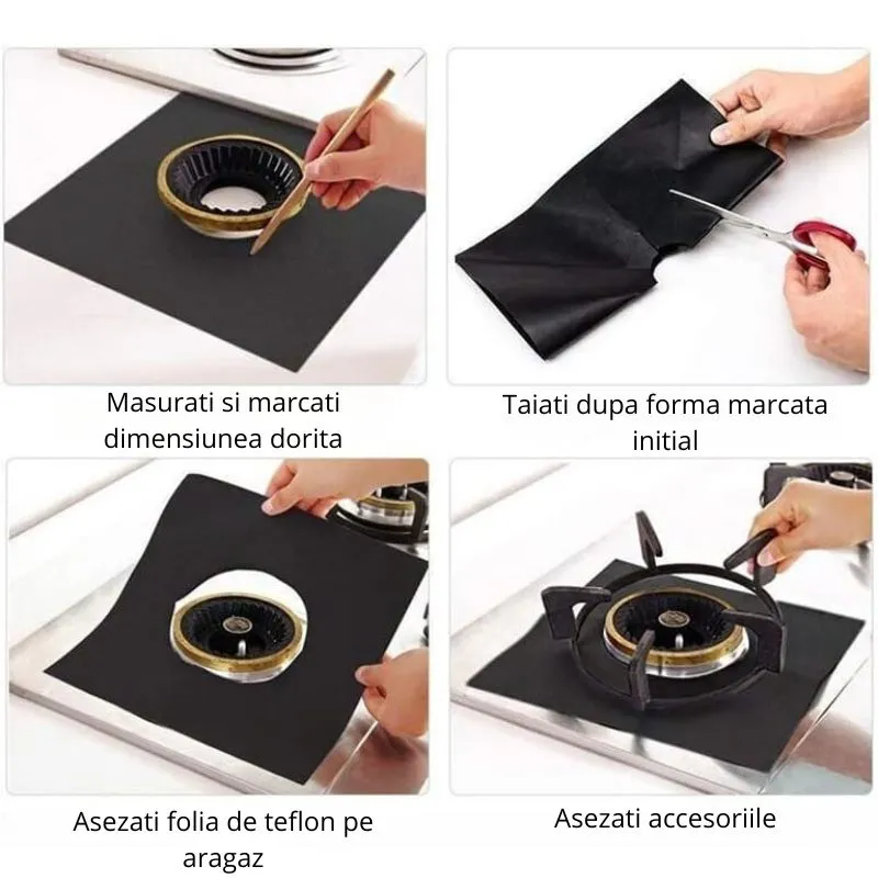 Set 4 folii teflon pentru aragaz reutilizabile si lavabile [4]