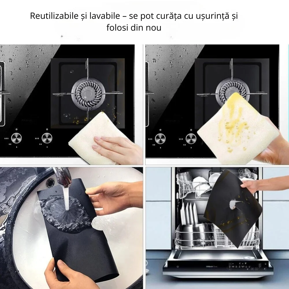 Set 4 folii teflon pentru aragaz reutilizabile si lavabile [6]