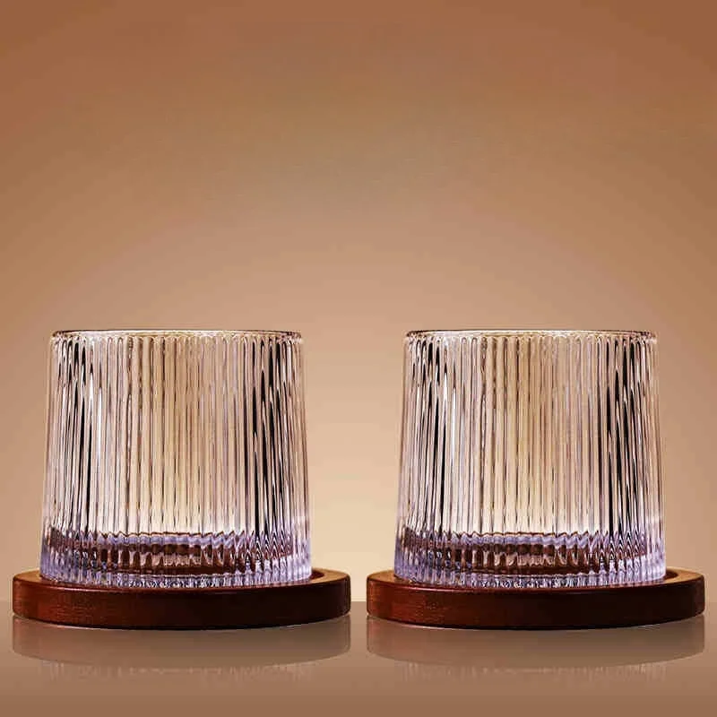Set 4 Pahare whiskey Stripes cu baza din lemn [4]