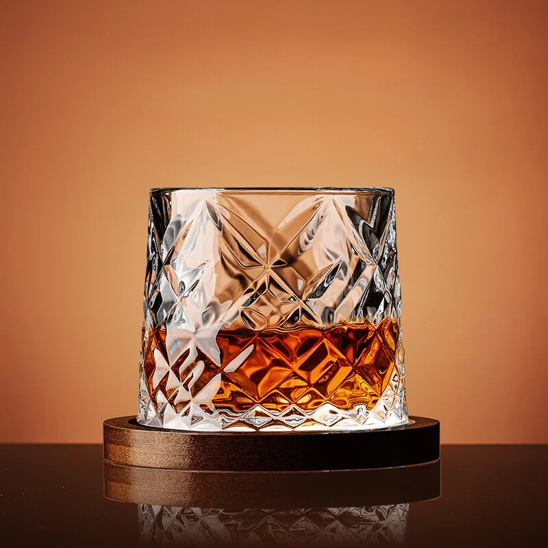 Set 6 Pahare whiskey Diamant cu baza din lemn [6]