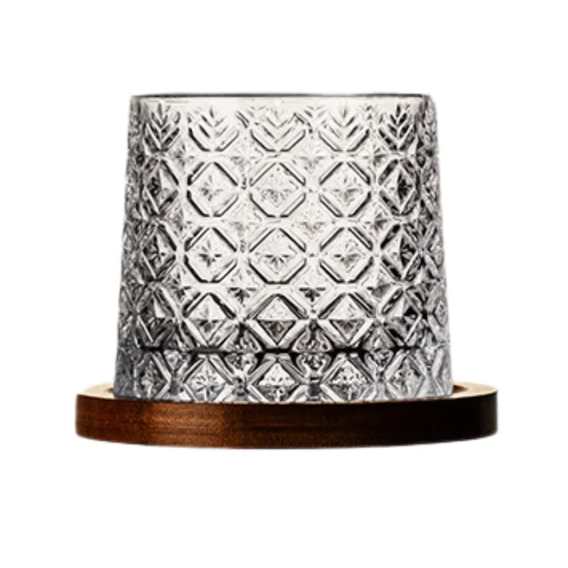 Set 6 pahare whiskey Ice Flower cu baza din lemn [13]