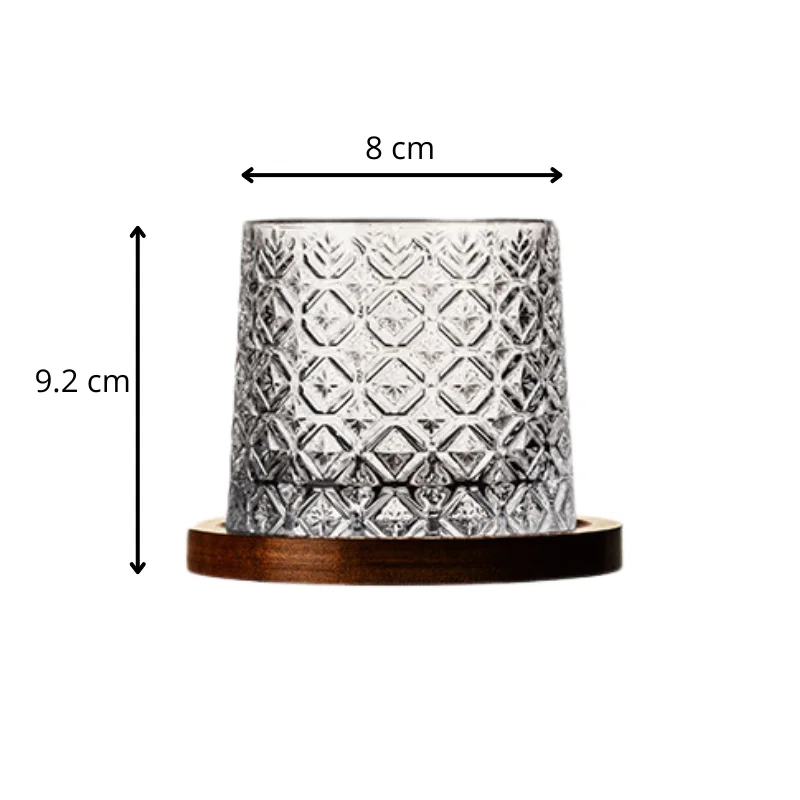 Set 6 pahare whiskey Ice Flower cu baza din lemn [12]