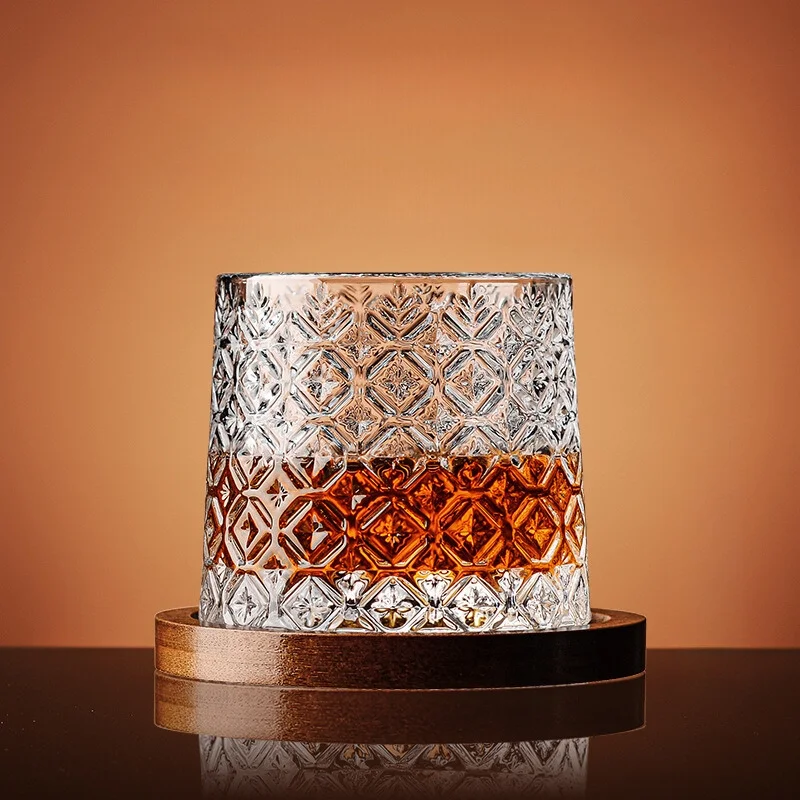 Set 6 pahare whiskey Ice Flower cu baza din lemn [10]