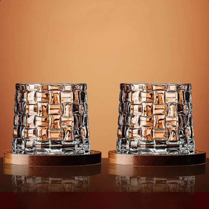 Set 6 Pahare whiskey Rotativ cu baza din lemn [3]
