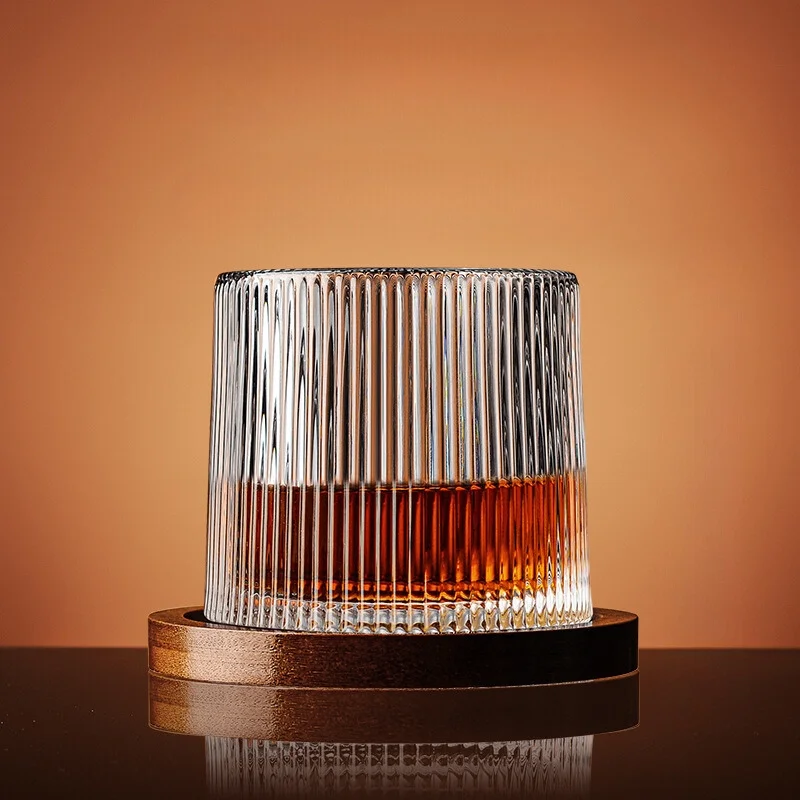 Set 6 Pahare whiskey Stripes cu baza din lemn [8]