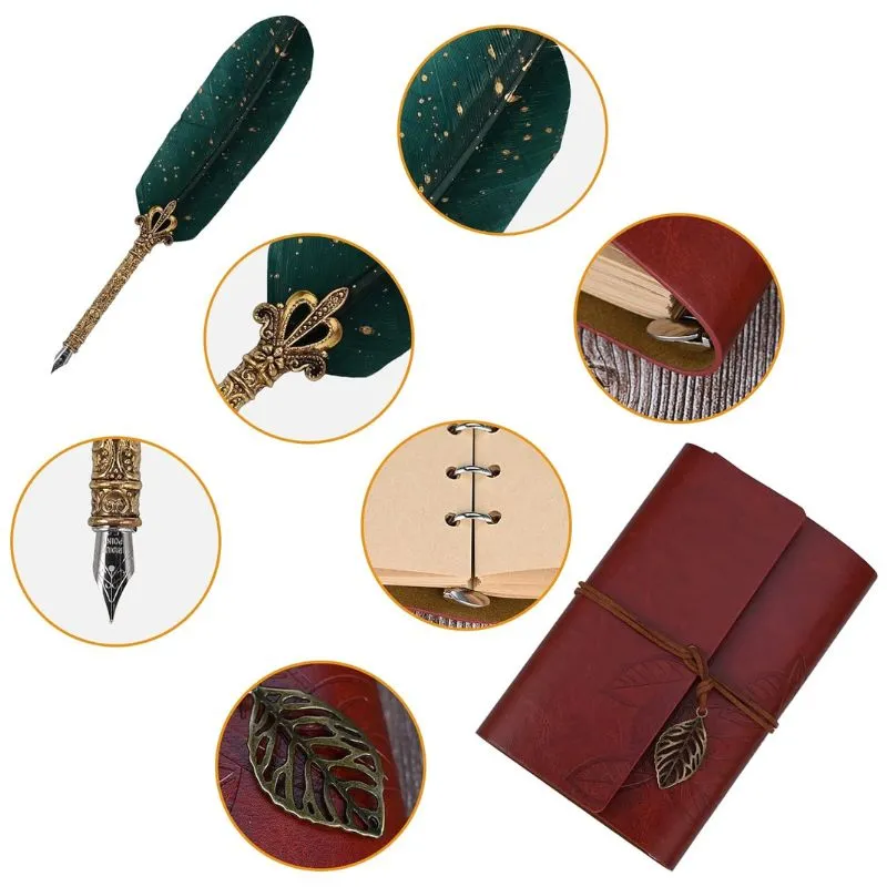 Set cadou Caligrafie Vintage cu Jurnal si Pana Verde [12]