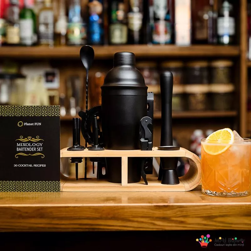 Set cadou Cocktail Shaker Mixology cu 11 accesorii 750ml Negru [2]