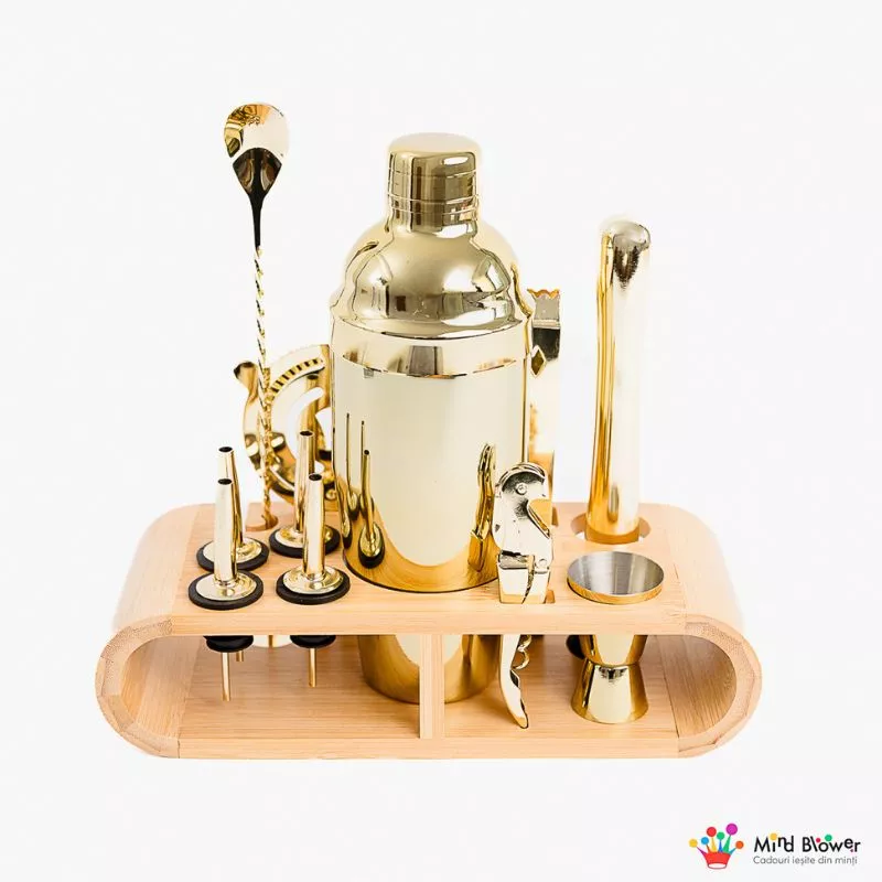 Set cadou Cocktail Shaker Mixology cu 11 accesorii 750ml Gold [26]