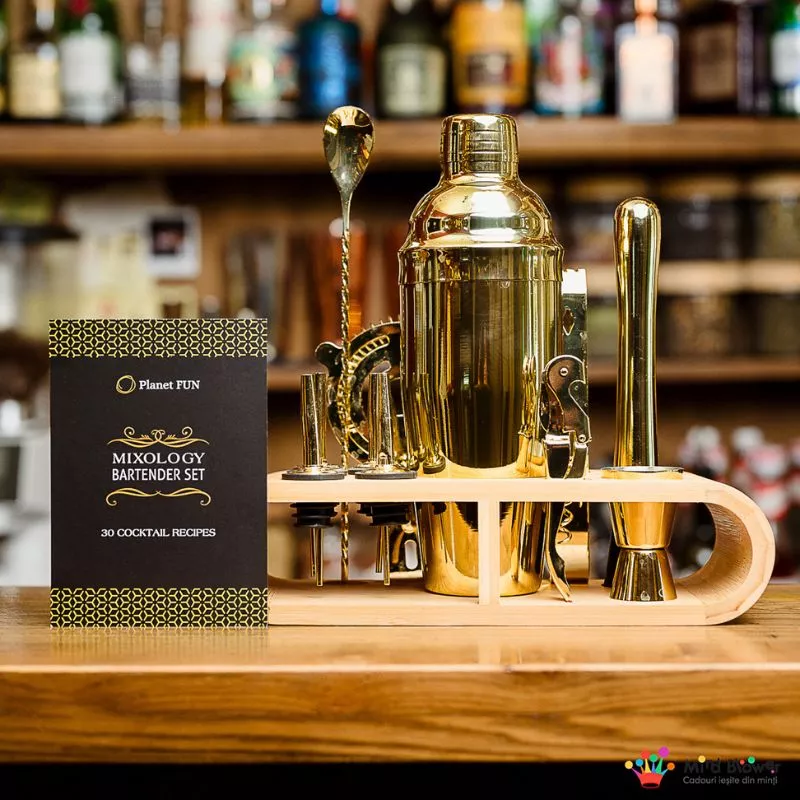 Set cadou Cocktail Shaker Mixology cu 11 accesorii 750ml Gold [8]