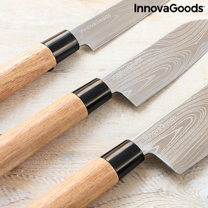 Set cadou cutite japoneze DAMASQ, cu manere din lemn [3]