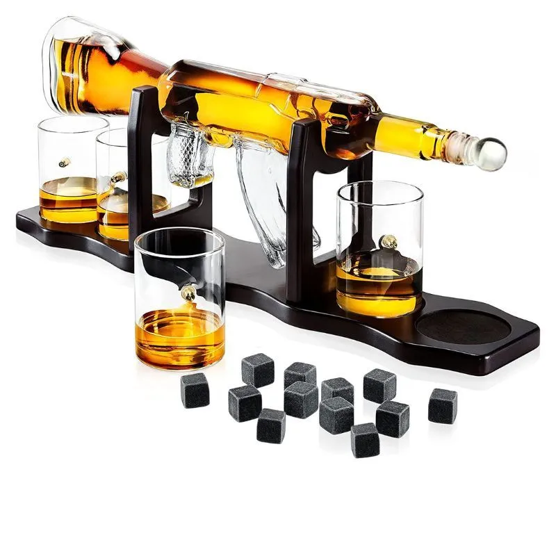 Set cadou Decantor Mitraliera AK47 si 4 pahare cu glont [8]